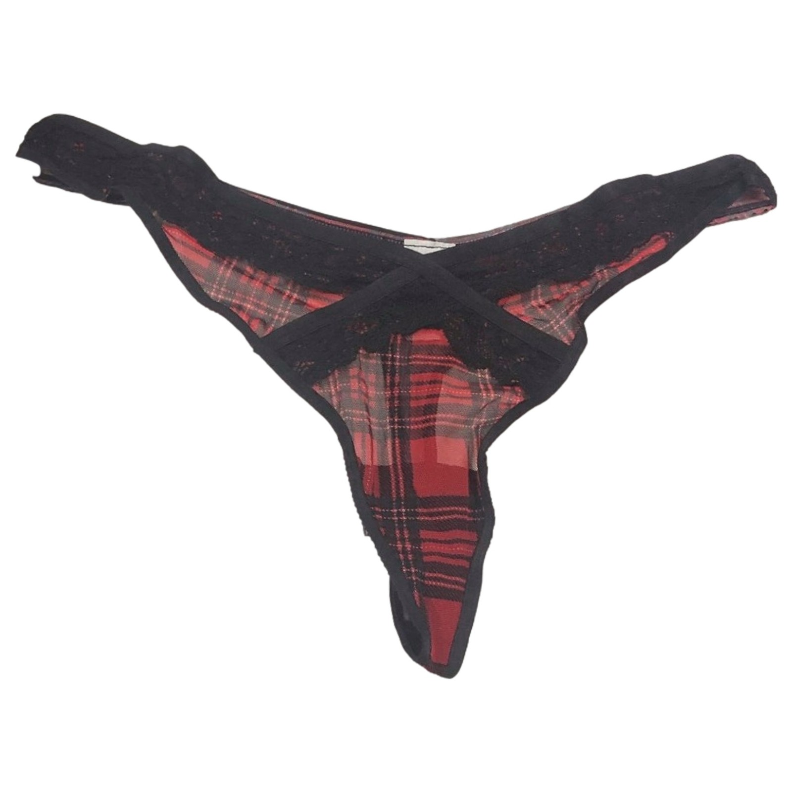 Parade Womens 2 Pack Thong Underwear Red & Black Plaid Lace Panties Set XX-Large