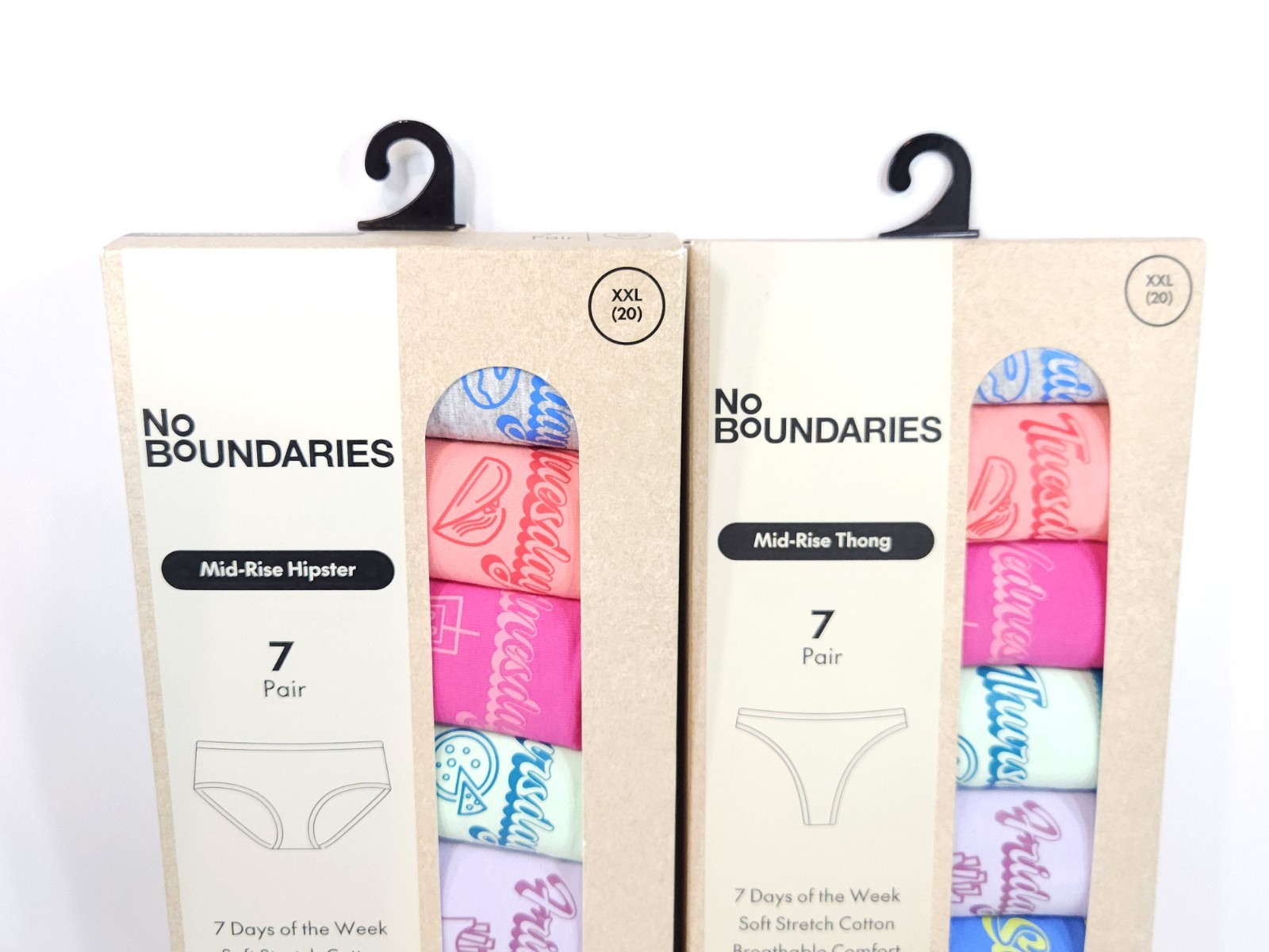No Boundaries Women Cotton Panties 7 Pack Days Week XXL 20 Lot 2 Hipster Thong