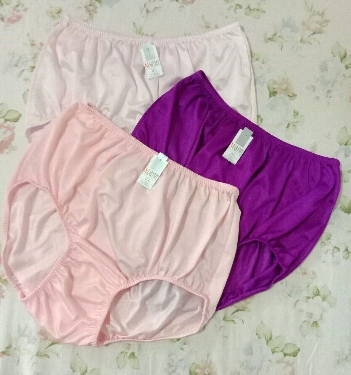 x3 Vintage Women Panties Nylon Silky Briefs Granny Style Underwear Knickers XL