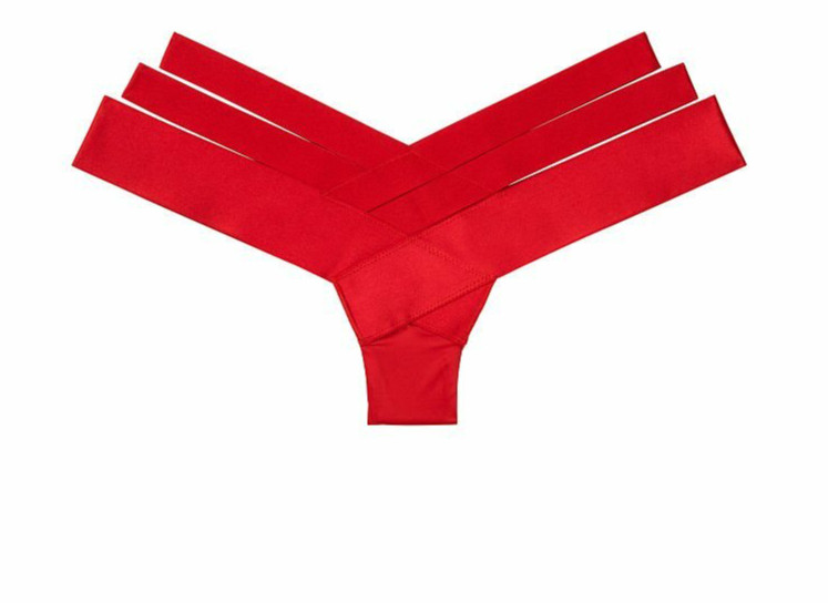 Victorias Secret Very Sexy Red Banded Strappy Cheeky Panty Size S-M Silky Front