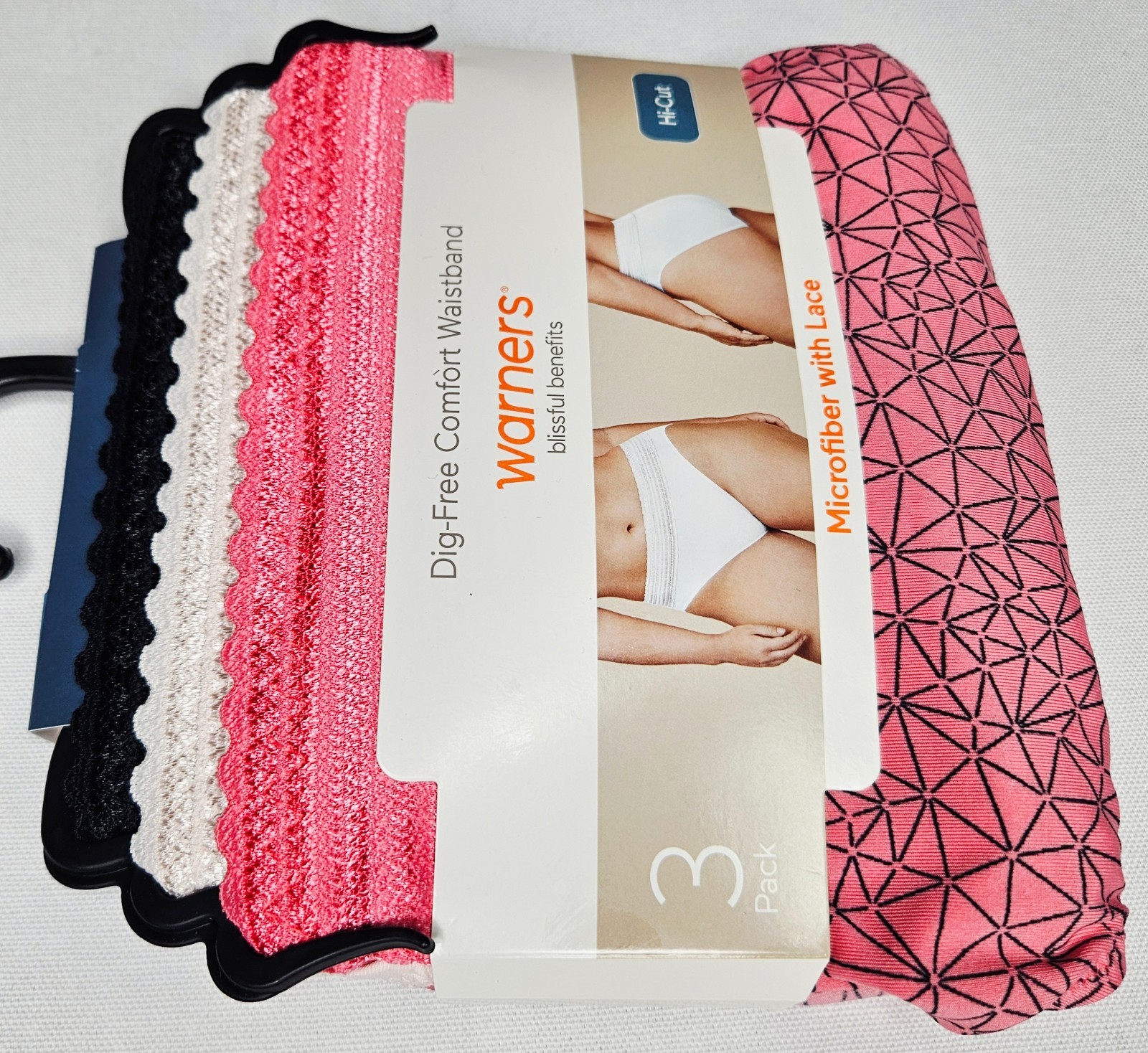Warner’s Women’s Plus Blissful Benefits Microfiber Lace Hi-Cut Panties 3pk 3XL