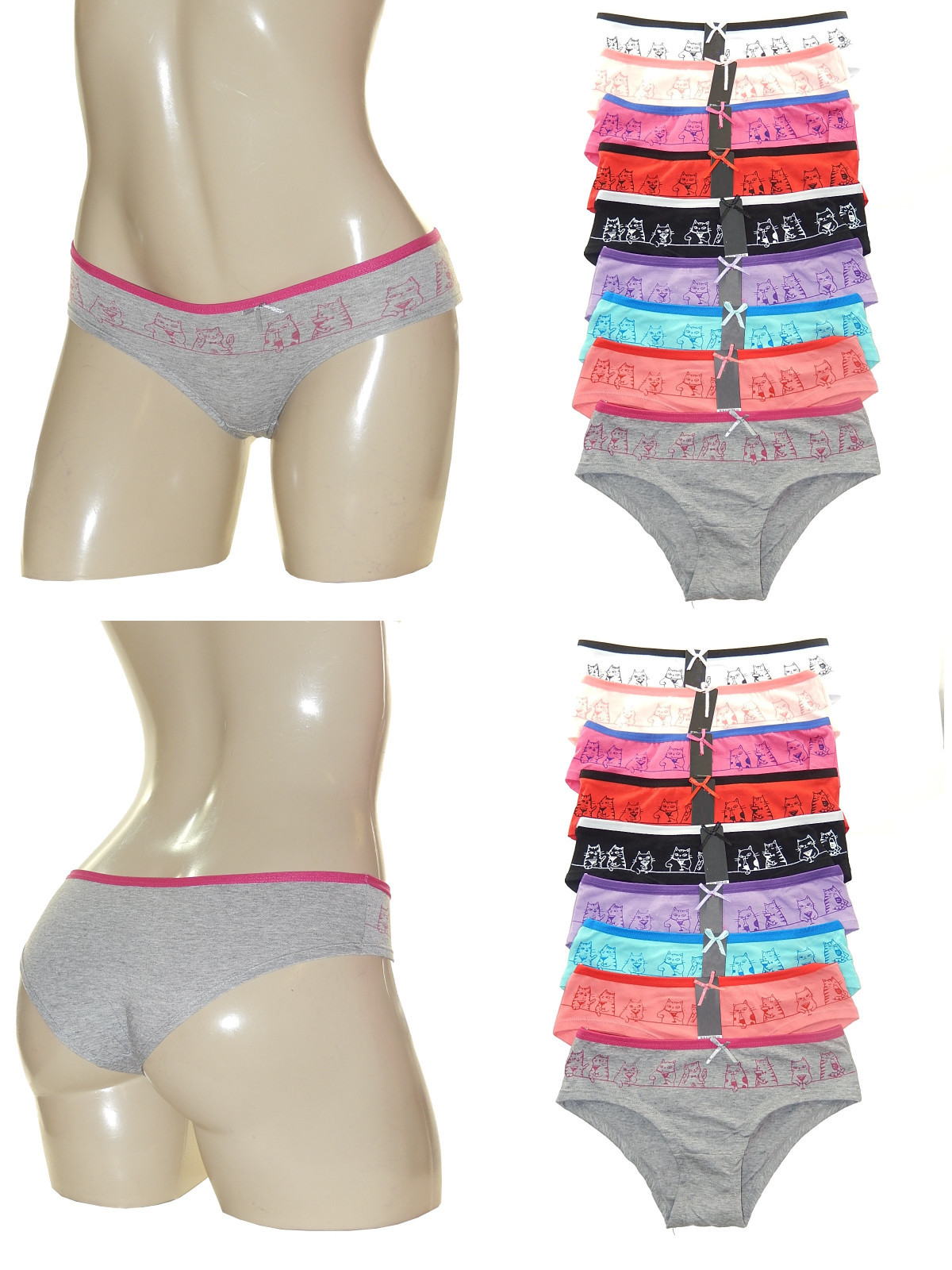 6 pc LOW RISE KITTIE CATS COTTON BOYSHORTS HIPSTER PANTIES UNDERWEAR LOT S-XL