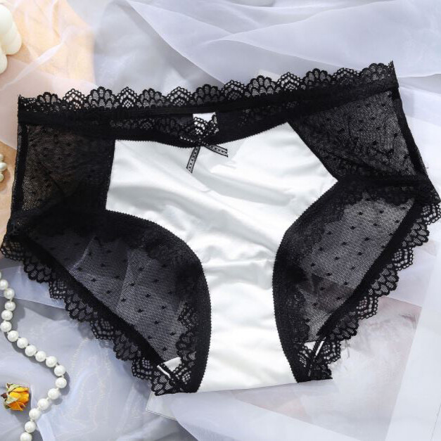 1 or 5 Pack Lot Women Vintage Lace Sheer Panties Satin Black Underwear Lingeries