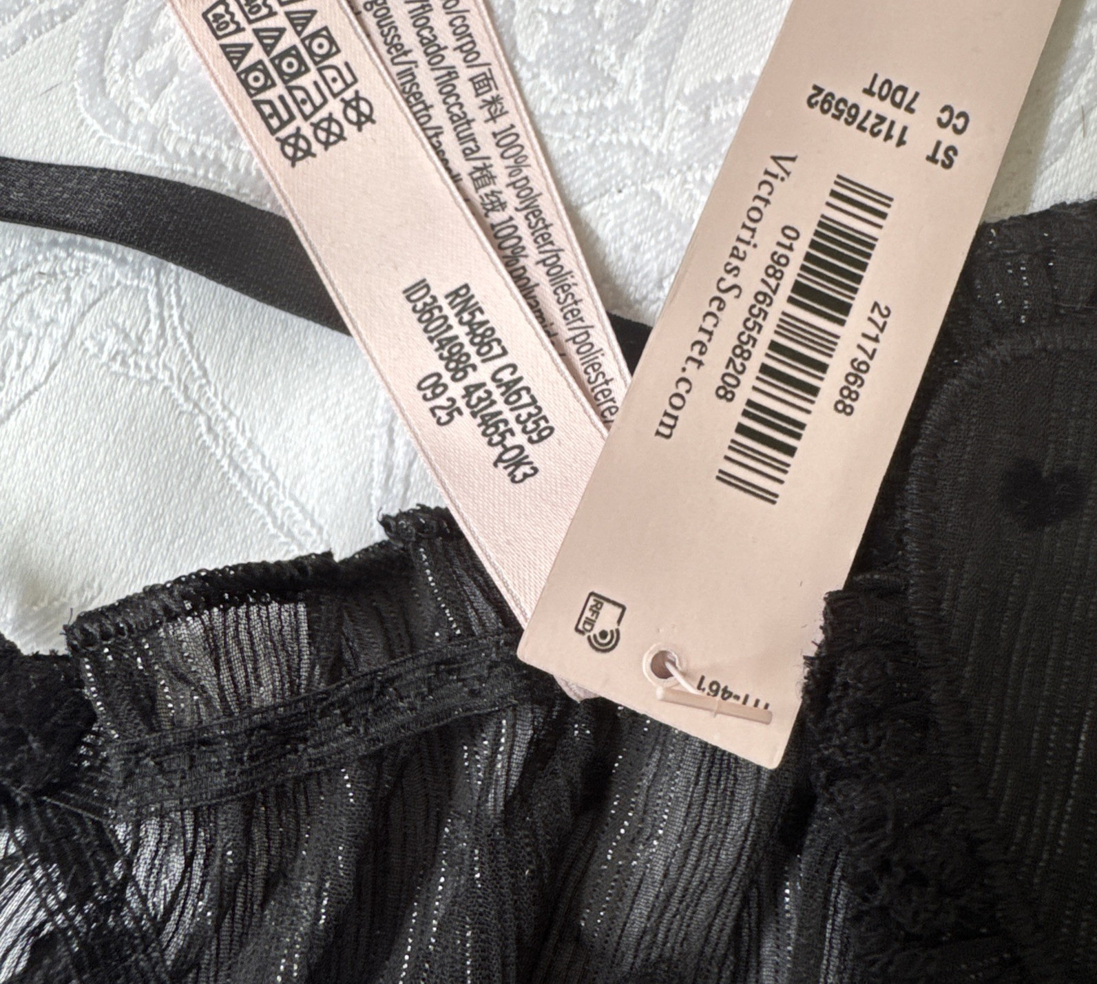 VICTORIA’S SECRET S BLACK HEART V STRING PUCKERED RUFFLE SHIMMER SISSY PANTIES