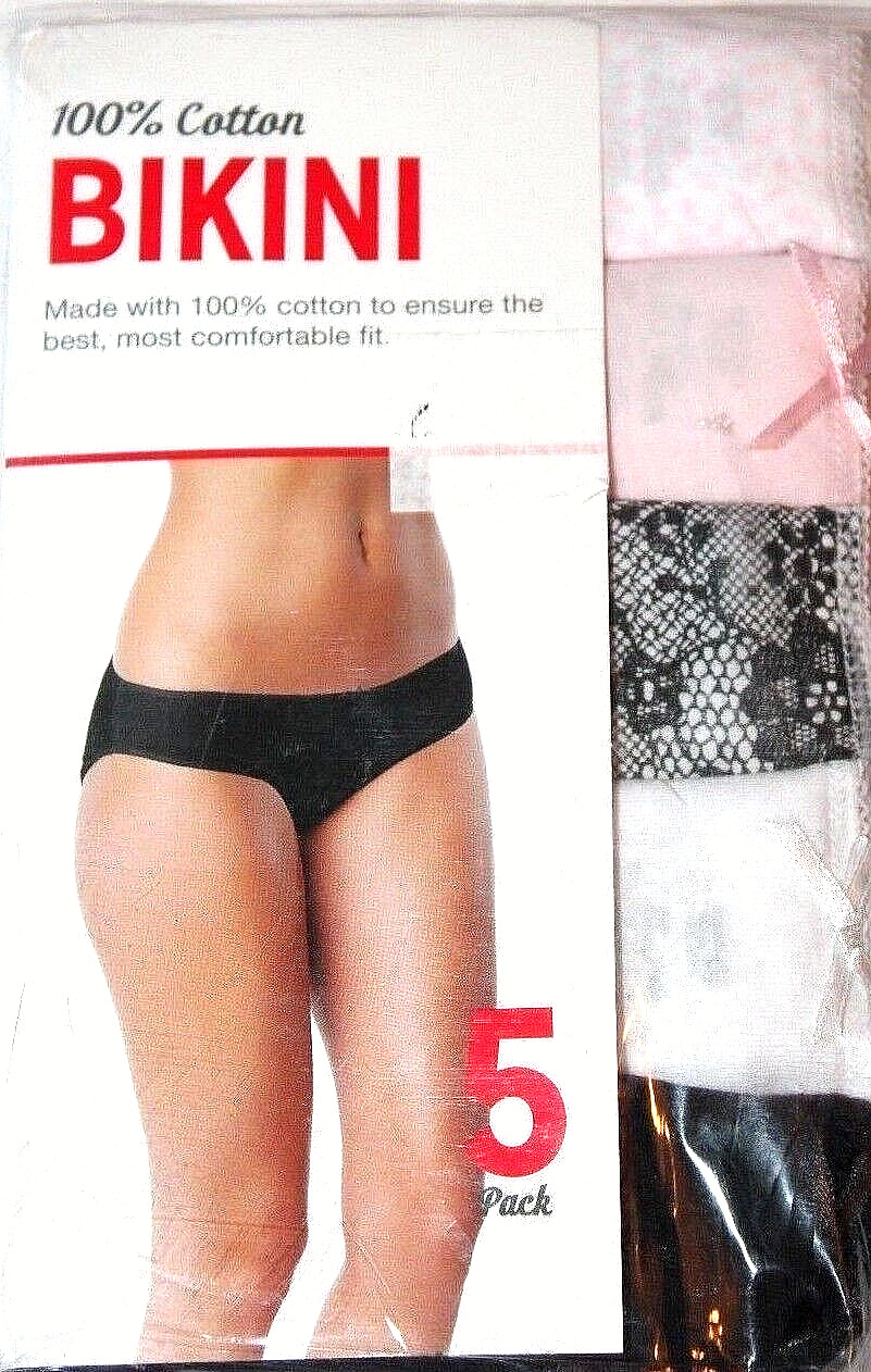 Bikini 100% Cotton Women’s 5-Pack Asstd Panties Underwear Sz 5 SM (4-6)