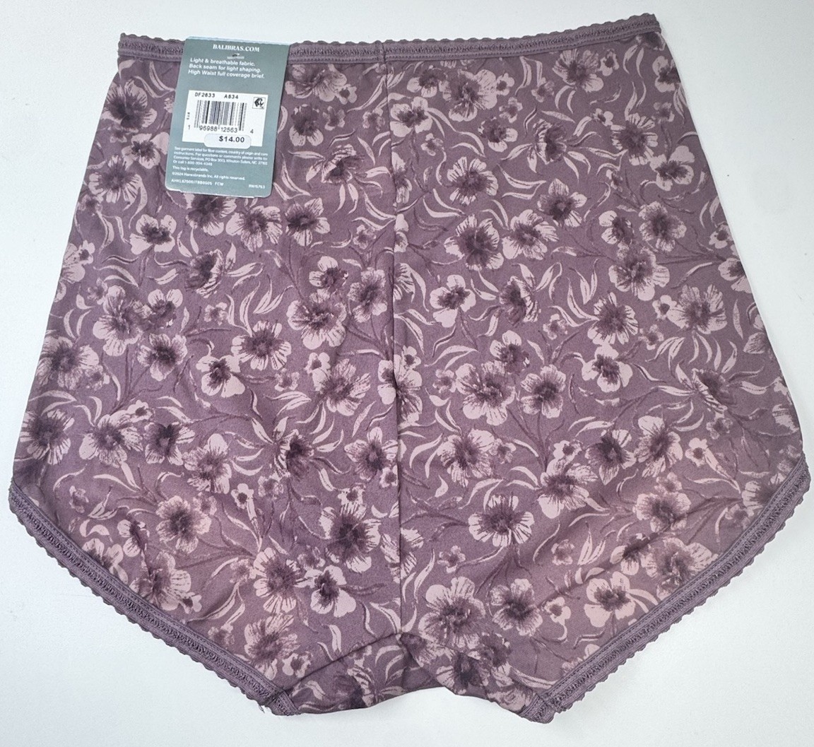 BALI Womens Size S 5 Skimp Skamp Brief 2633 Panty Bloom Floral Purple High Waist