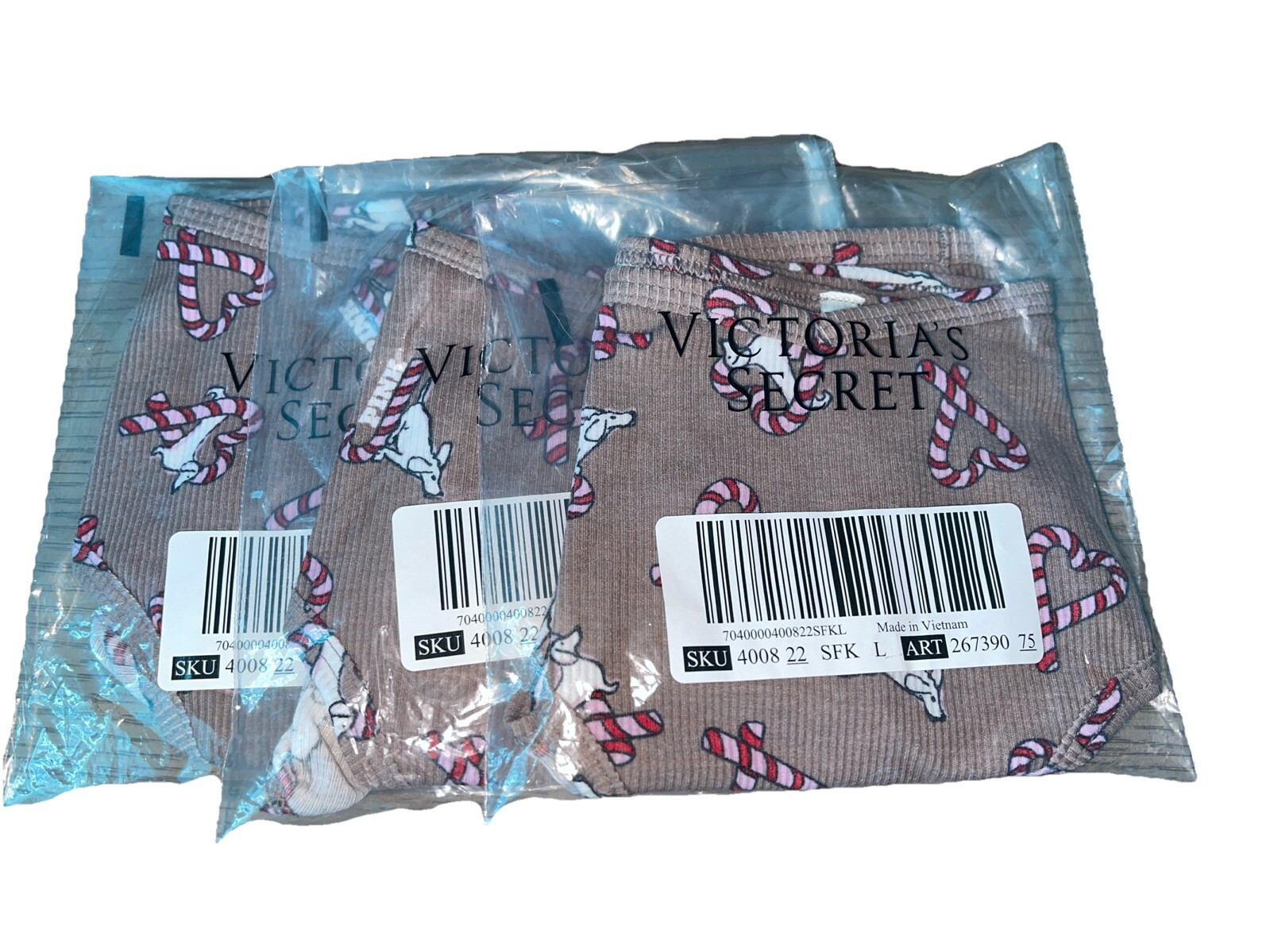 3 Victoria’s Secret Pink Cheekster Cotton Iced Coffee Candy Cane Dog Large
