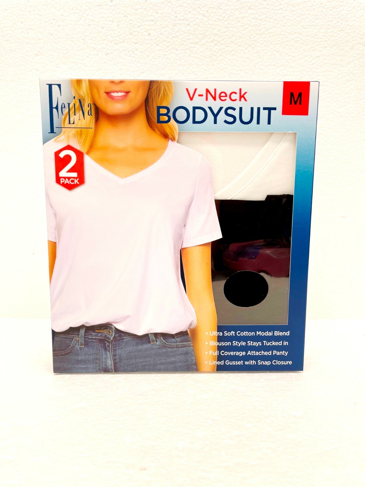 2 Pack Felina Women’s V-Neck Bodysuit Blouson Style Full Coverage Ultra Soft