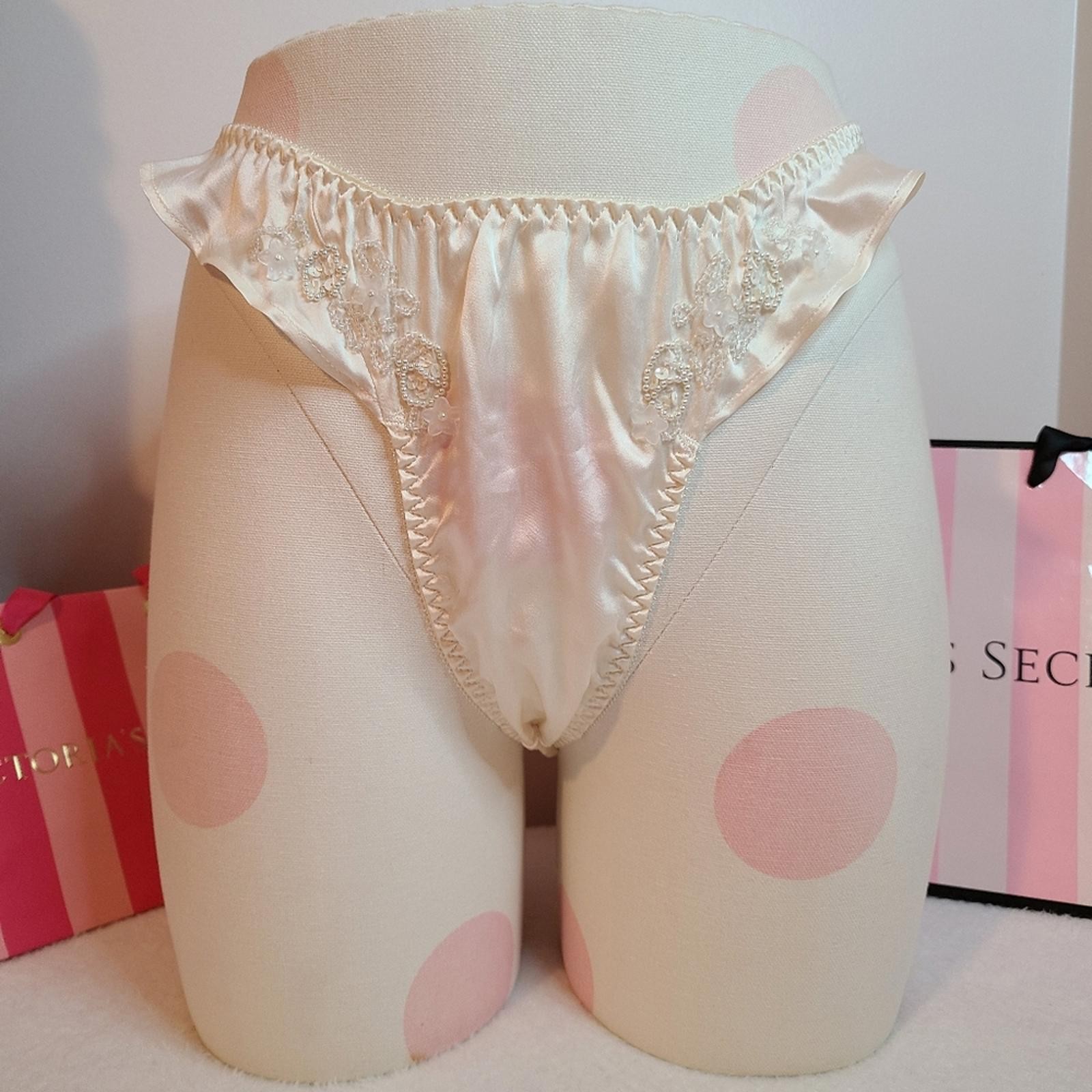VTG 90s Victoria’s Secret 100% Silk Beaded Hi-cut Thong Panty Size M