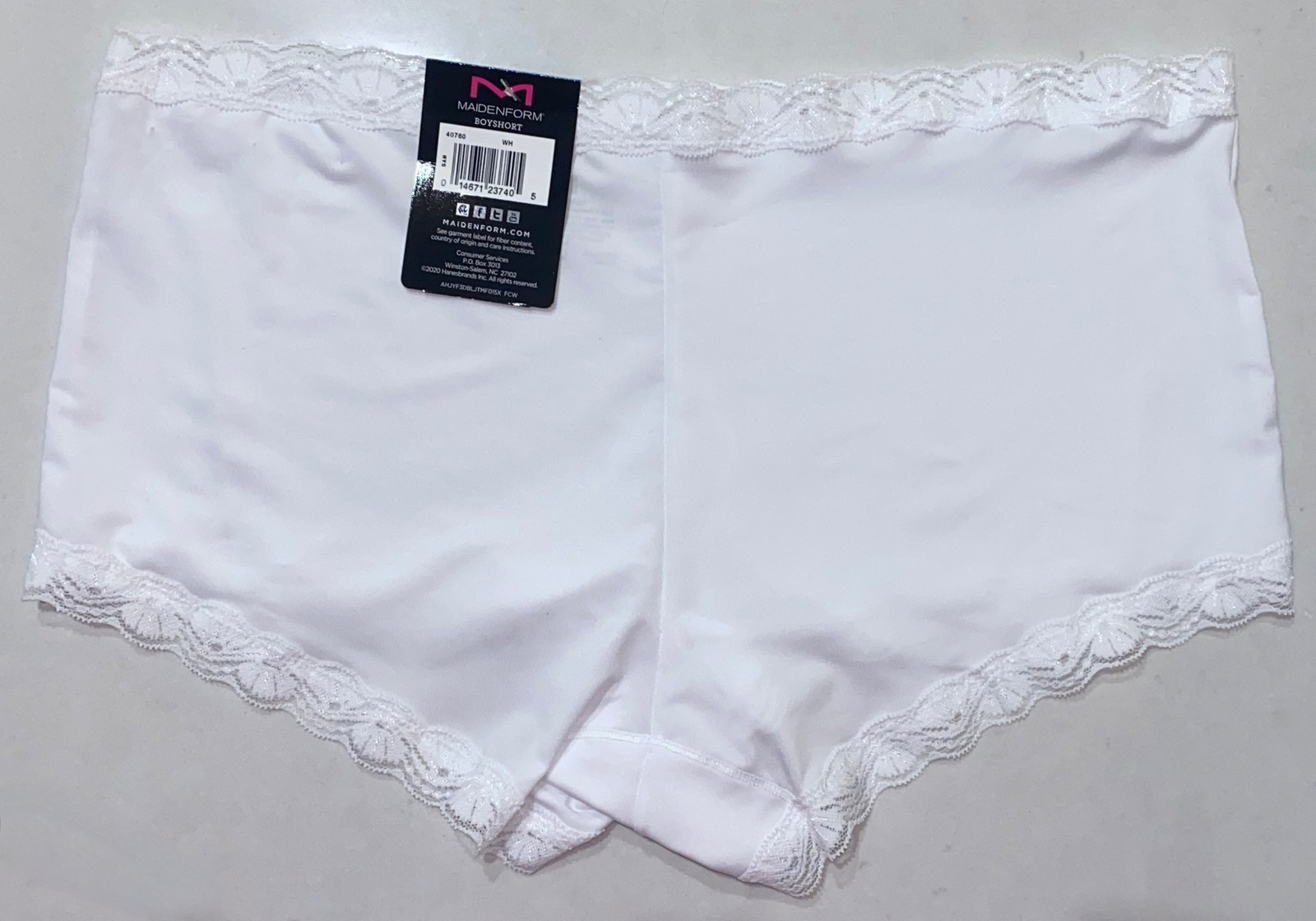 MAIDENFORM Fabulous Fit Classic Lace Trim White Boyshort Panty Womens S 5 XL 2XL