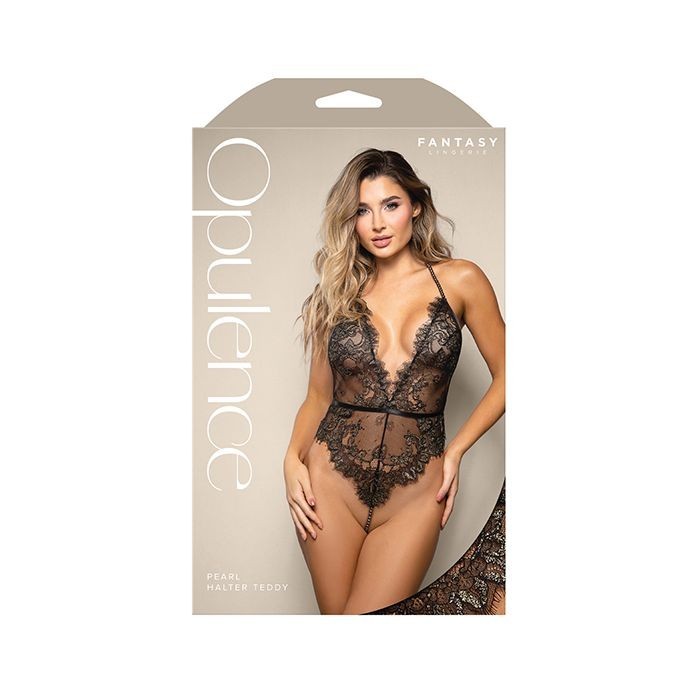 PEARL CROTCHLESS G STRING OPULENCE METALLIC EYE LASH TEDDY BLACK