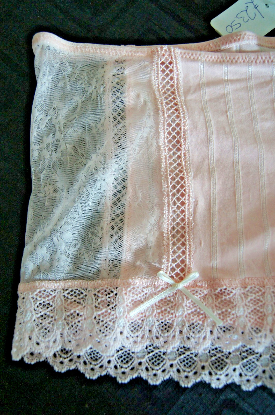 Mey Blush Coloured Sheer Stripe and Lace Shorts 2XL