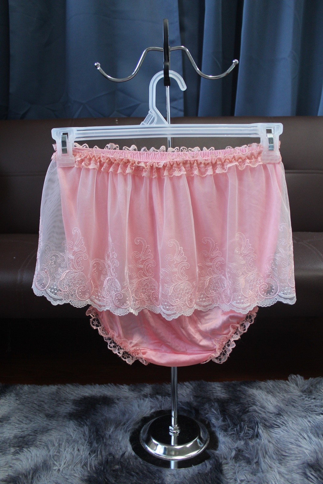 #A119 2XL/ElasticW.24-42″ Vintage Orange Nylon Full Brief Panties MiniLace Skirt