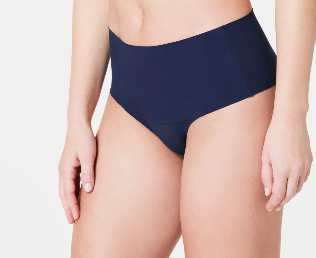 SPANX SUPERSMOOTH UNDIE-TECTABLE MODAL TANGA PANTY SZ L TIMELESS NAVY NWT