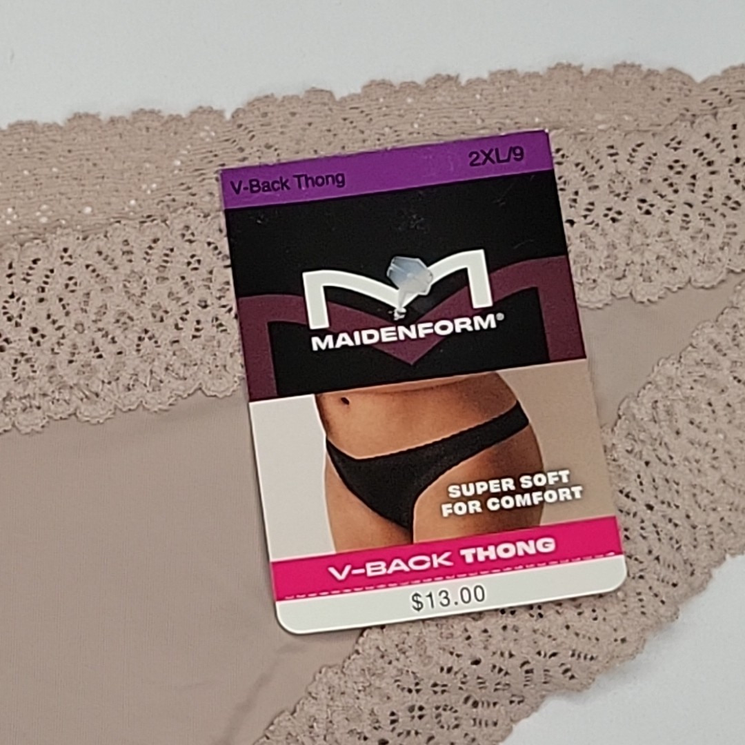 Maidenform Thong V Back Comfort Size 2XL/9 Taupe DMMVBT New With Tags