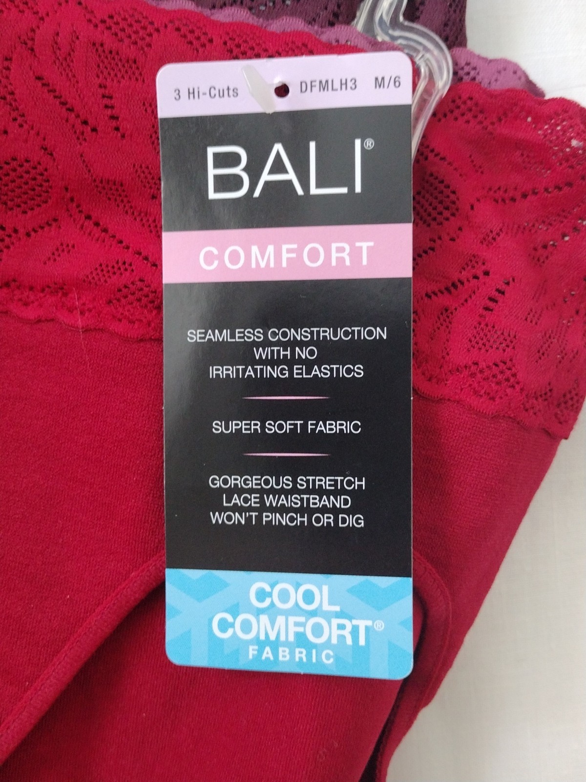 BALI 3 ASSORTED COLORS SIZE M/6 HI-CUTS PANTIES DFMLH3 SEAMLESS COMFORT NEW