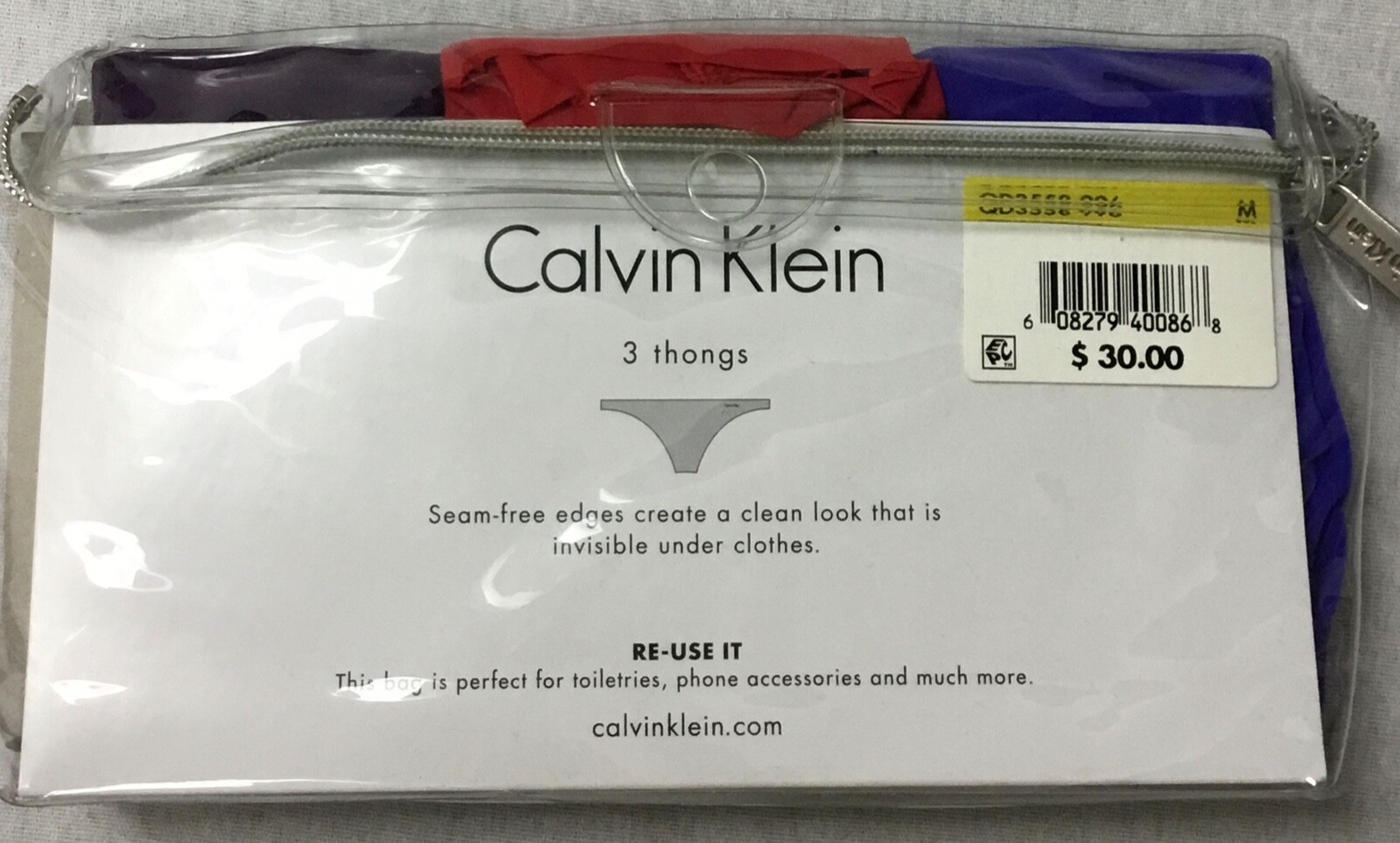 Calvin Klein WOMEN’S 3-Pair Seamless Thong QD3558 Red Blue Purple Size M