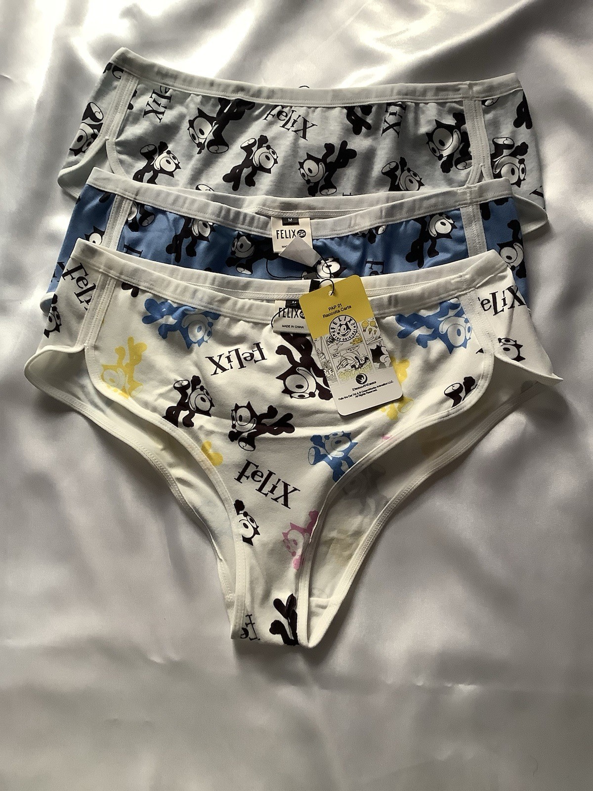 Women’s Teen Felix the Cat Blue Gray Bikini Kawaii Panties Cartoon 3pk Medium