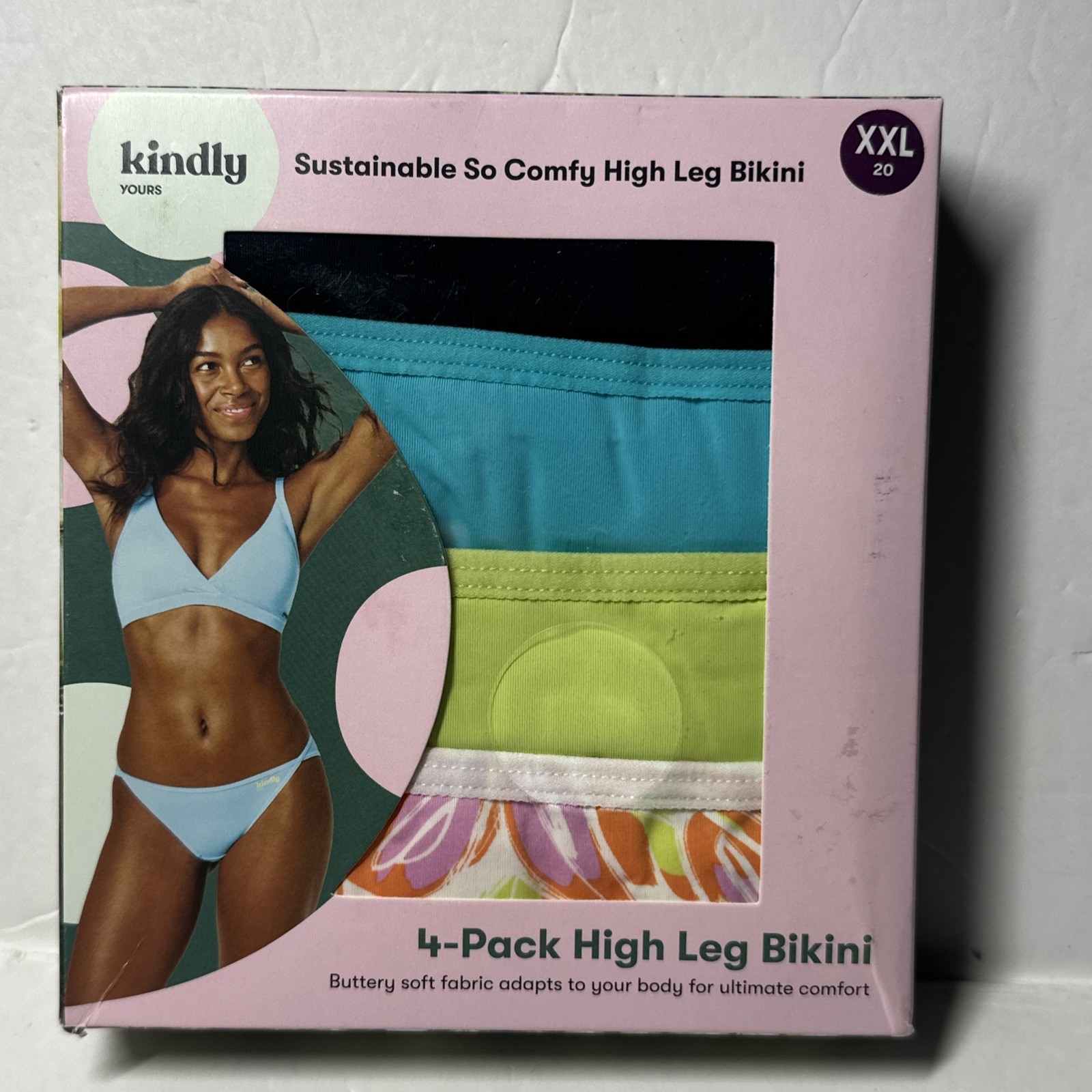 Kindly Yours So Comfy High Leg Underwear 4 Pack 2XL (20)Floral,Green,Blue,Black