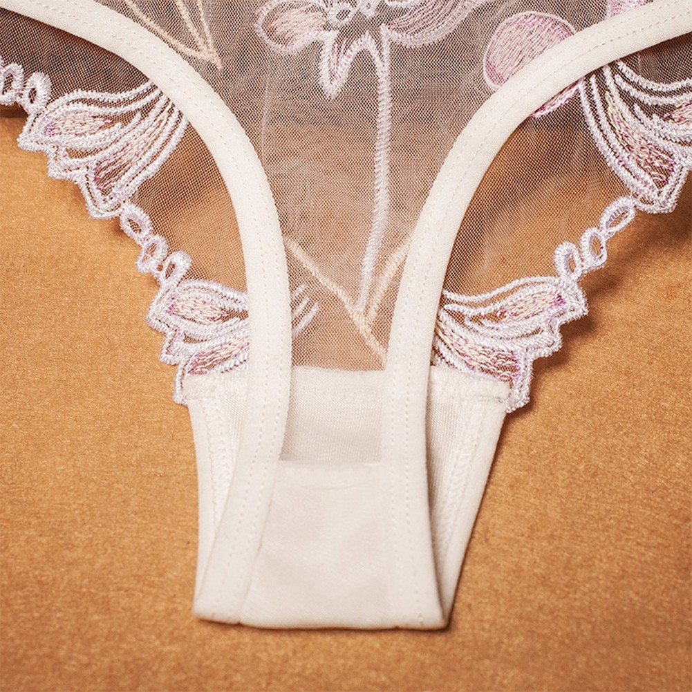 Mesh Transparent Embroidered Women Underwear Triangle Pants Nylon Spandex