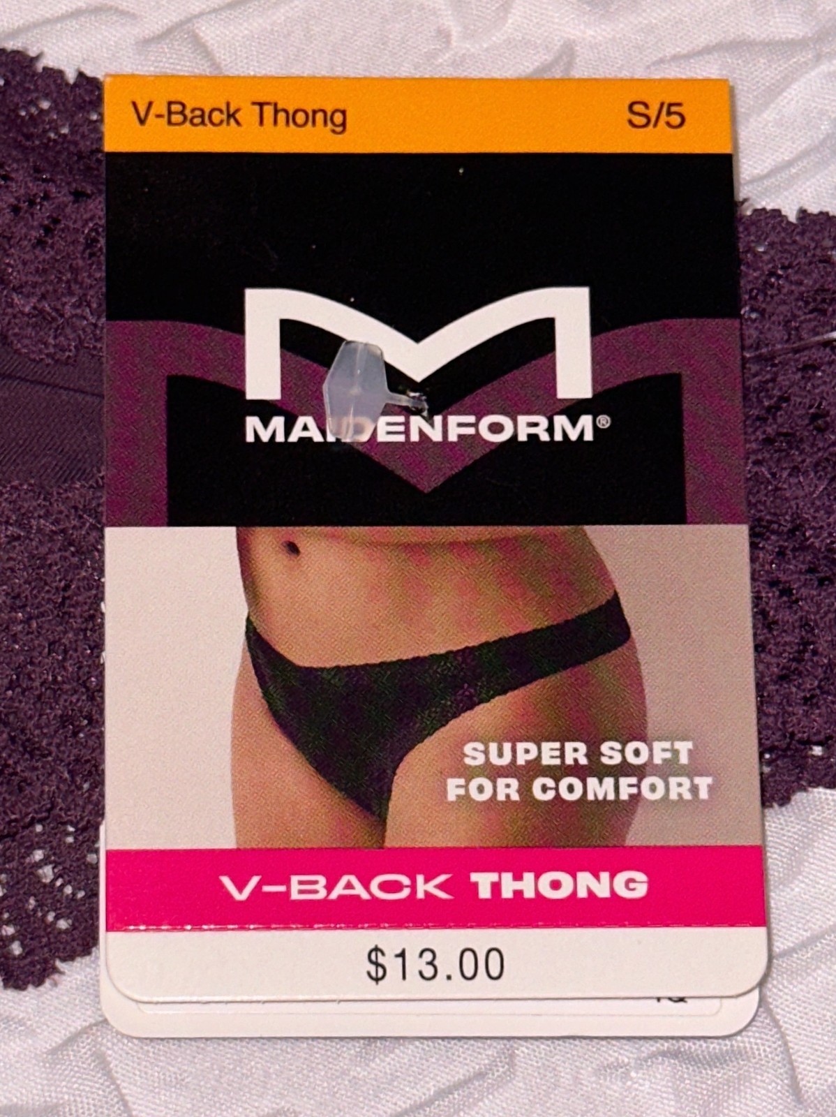 MAIDENFORM M Super Soft Lace Trim V Back Quartz Purple Thong Panty Womens S M XL