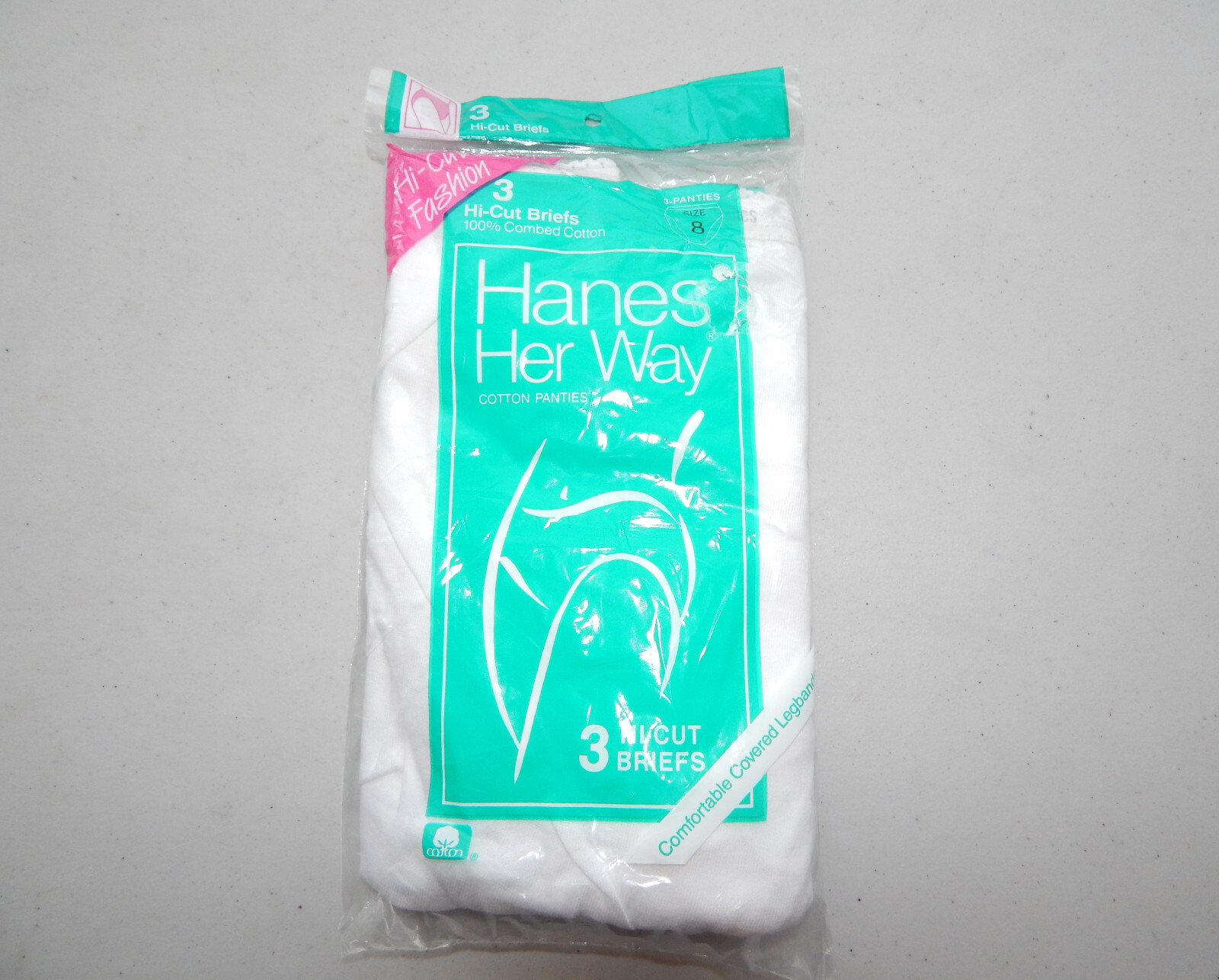 NOS 1988 3 Pack Sz 8 Hanes Her Way White HiCut Cotton Panties Briefs FREESHIP