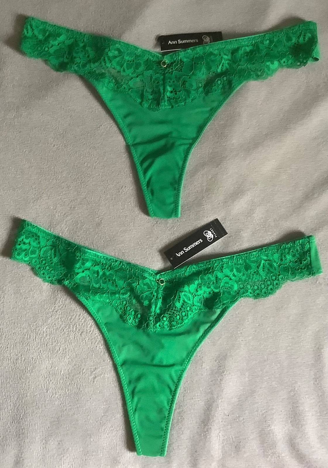 ANN SUMMERS 2x Sexy Lace Planet Bright Green Thongs Sz 6 Hanging Jewel -BNWT’S