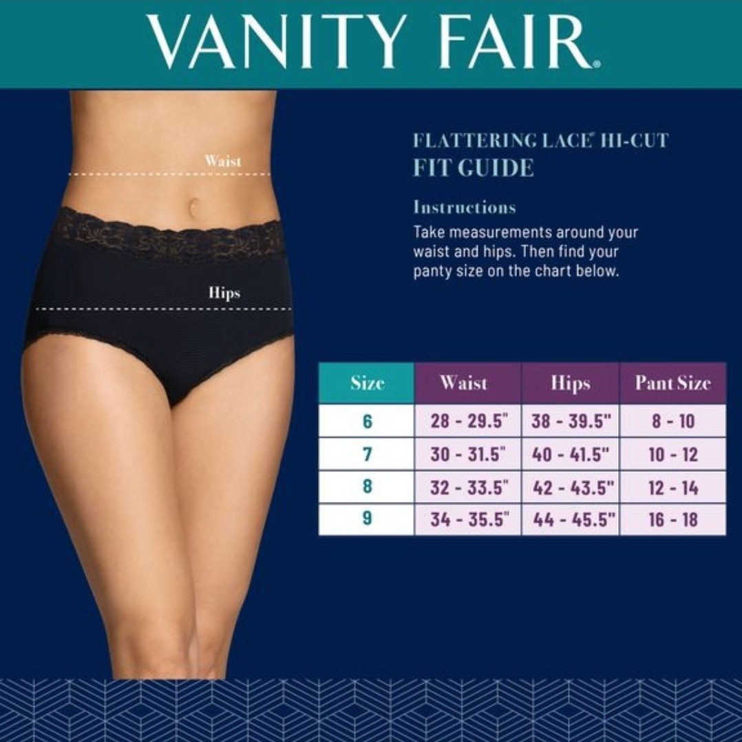 Vanity Fair 13281 Flattering Lace Brief Panty Black NWT 9/2XL