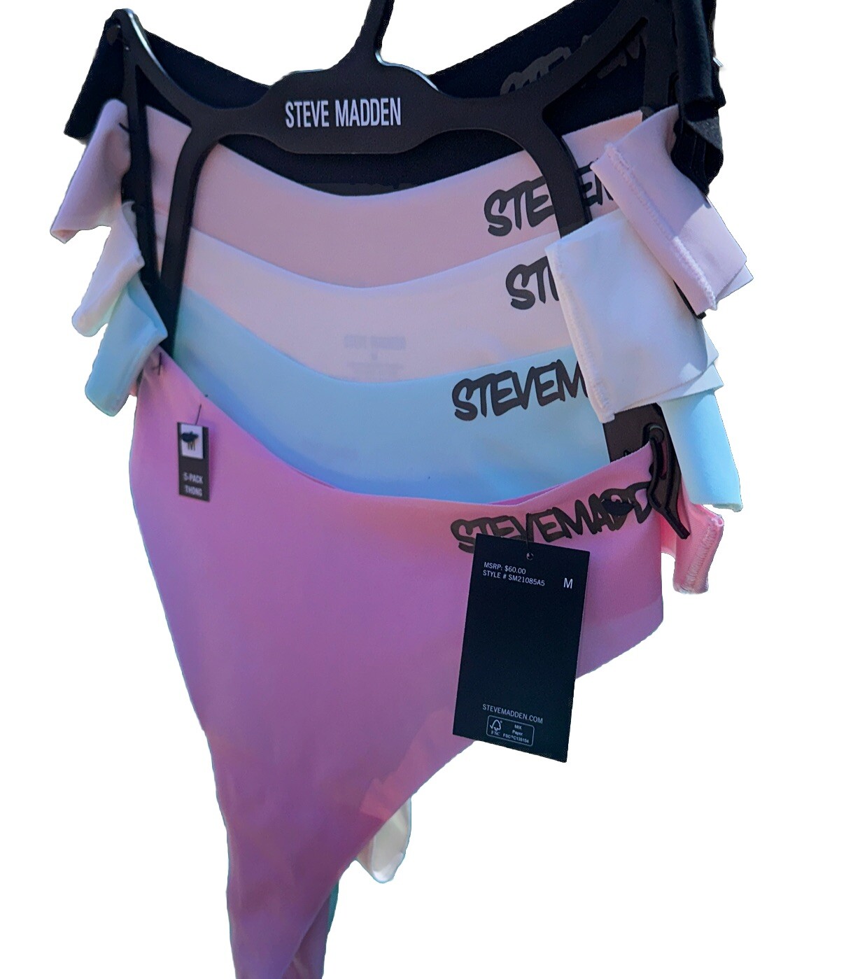 STEVE MADDEN Size: M – 5 Pack No Show Thong Panties 🛍️ 82% Nylon-18% Spandex 🎀