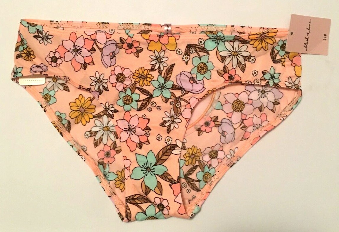 Victorias Secret Blush Love Bikini Panty Size S Peach Floral Mesh Heart Back NWT