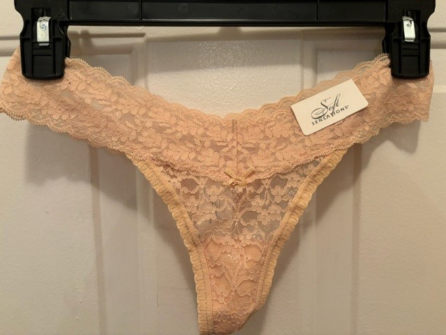 Soft Sensations Women’s Thong Lace Panties, Color Buff, Size 5