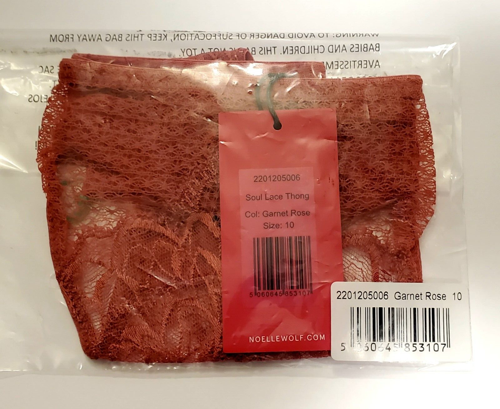 NWT Sealed Noelle Wolf Soul Lace Thong, Garnet Rose, Size 10/See pics for Size