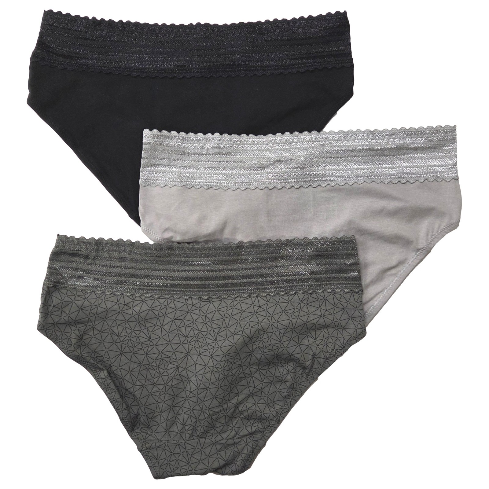 Warners Womens 3pc Dig-Free Cotton & Lace Hipster Panty Set Green
