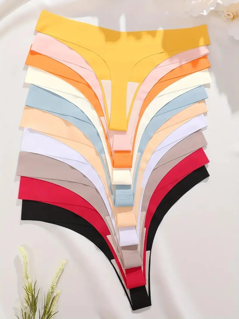 Seamless Thong Panties Low Waist Soft Stretch Comfortable Everyday Wear 10PCS