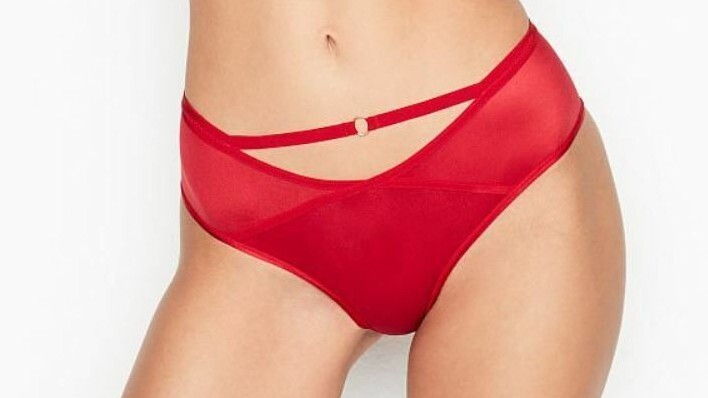 Victorias Secret Sexy Lipstick Red Cheeky Panties S-M-L Silky Strappy Cut-Outs