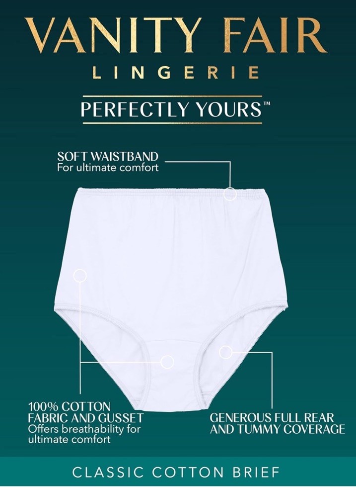 NWT Vanity Fair 7/L Perfectly Yours Cotton Classic Brief Underwear 15318 Colored