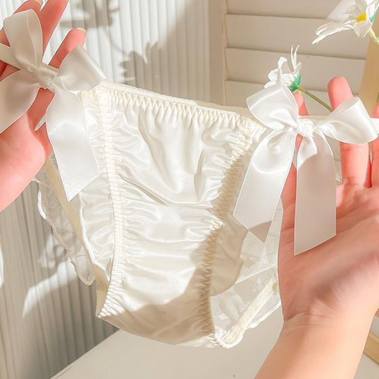 Lot 5 Pcs Sexy Ladies Womens Satin Panties Briefs Bow Sheer Underwear Intimate