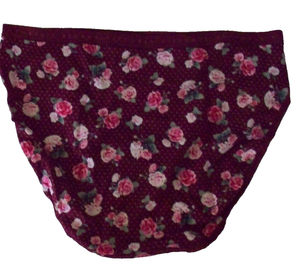 M Wine Rose Floral Stretch Cotton Victorias Secret High-Leg Waist Brief Pantie
