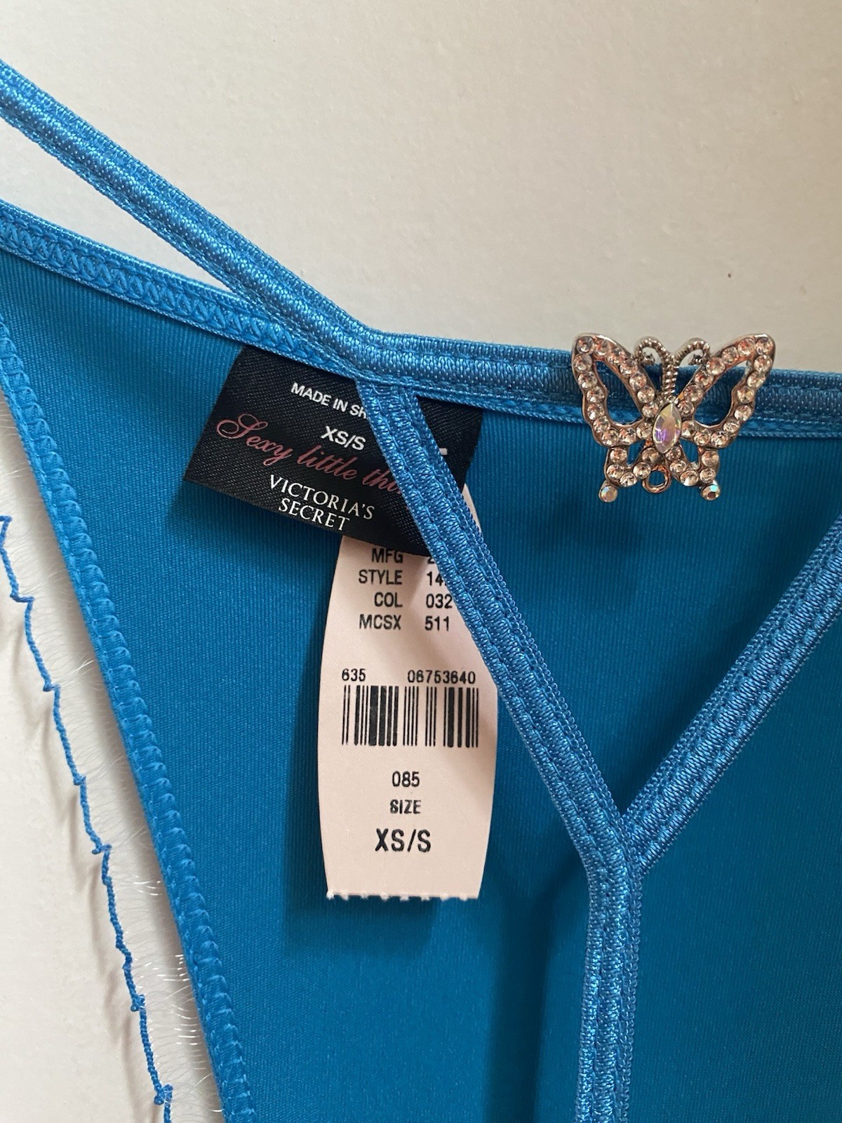 Victoria’s Secret Turquoise Thong, Size s, with Rhinestone Butterfly, Very Nice