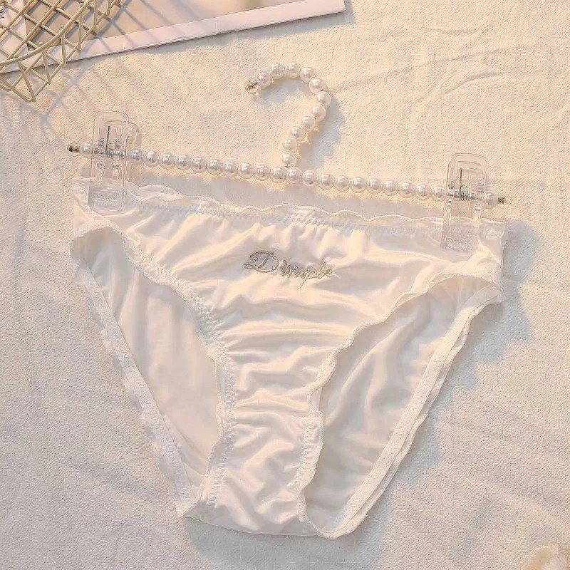 Satin Panties Low Rise Letter Print Soft Breathable Comfortable Women Underwear