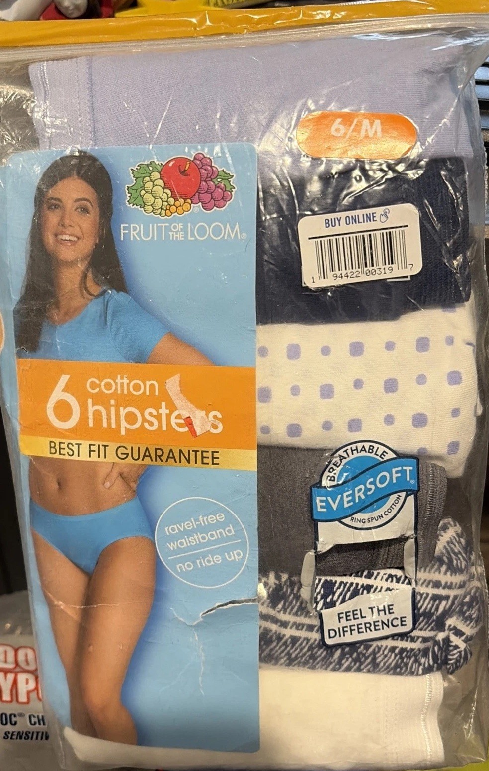 6 Pack Fruit Of The Loom Women’s Cotton Hipsters Best Fit Size 6/M NWT