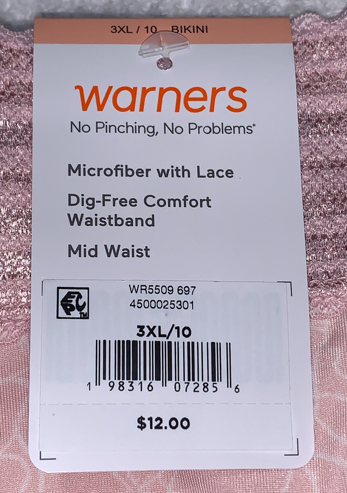 WARNERS No Pinching No Problems Lace Blush Chalk Bikini Panty S M L XL 2XL 3XL