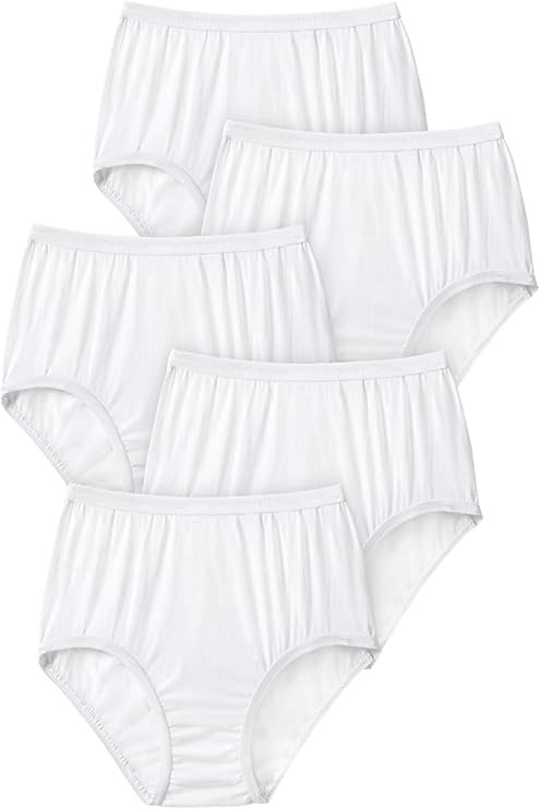 NWOT White Comfort Choice 5 Pair Pack Nylon Brief Panties Size 15