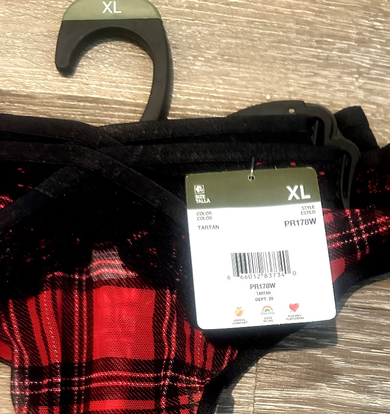 Parade Mesh Strappy Thong Panties Nylon Blend Red Black Tartan Juniors XL 2pk
