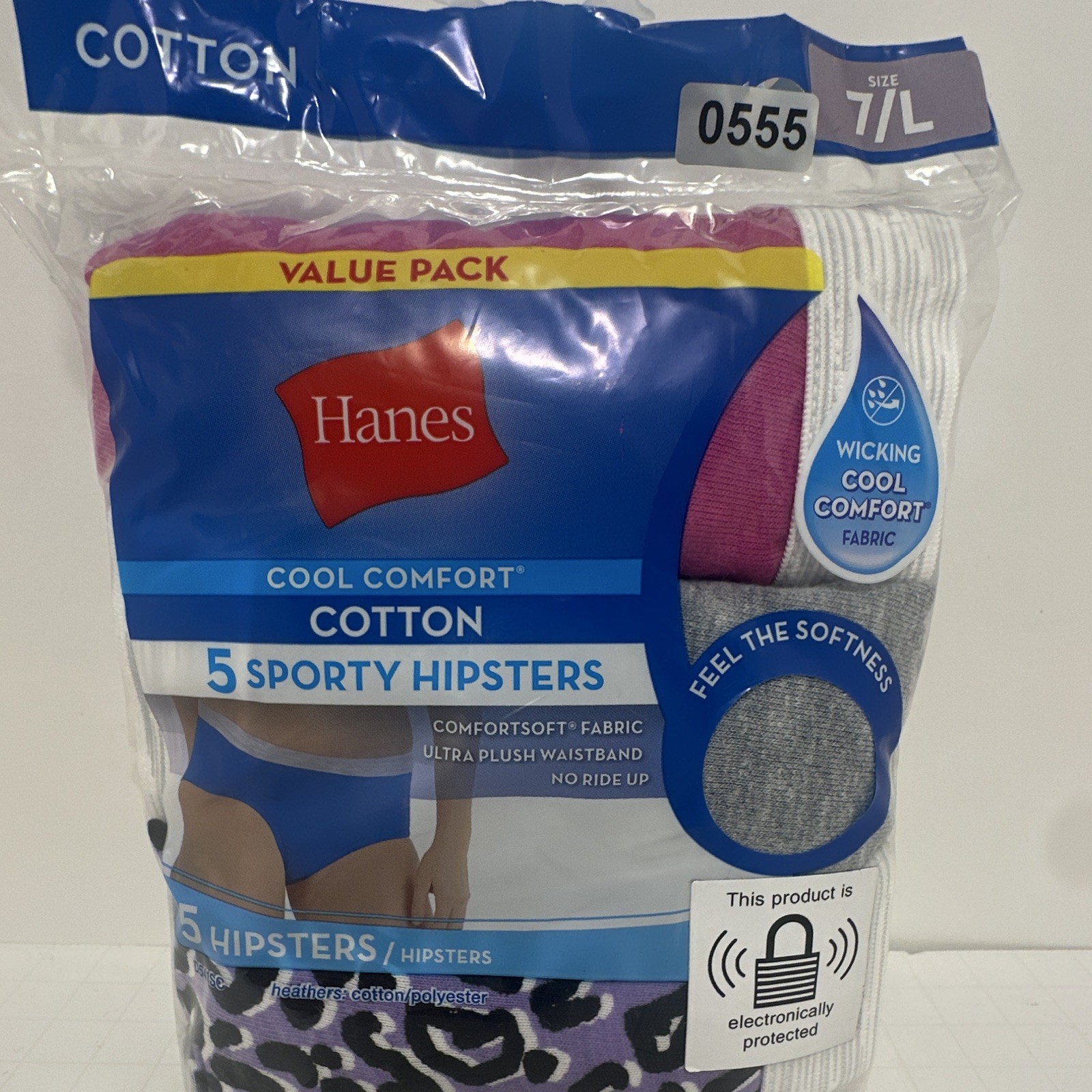 Hanes Cool Comfort Cotton Tagless Moisture Wicking No Ride Up Hipster 5 Pack 7/L