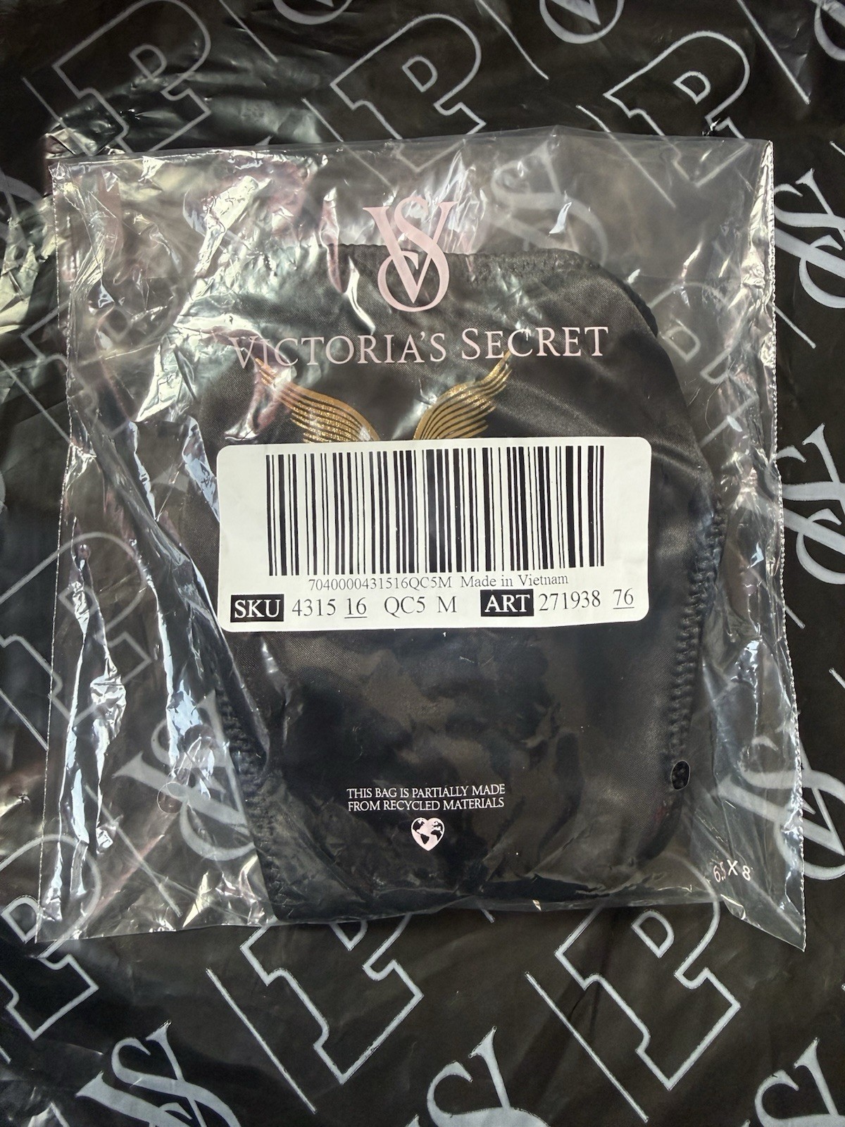 Victoria’s Secret Angel Wings Black & Gold Strappy Open Back Satin Panty Sz M
