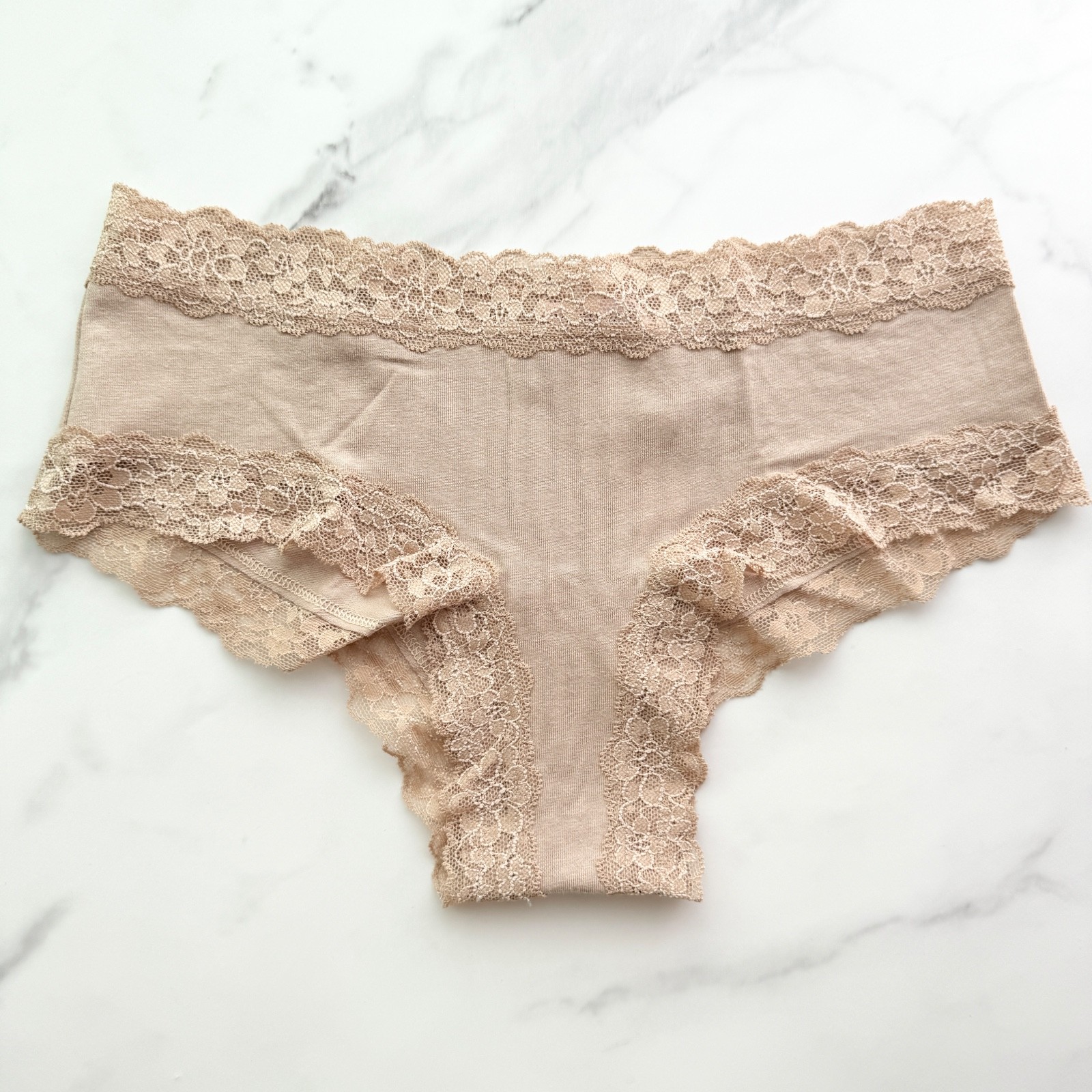 Victoria’s Secret The Lacie Lace-Waist Cotton Smooth Cheeky Panty Praline Size M