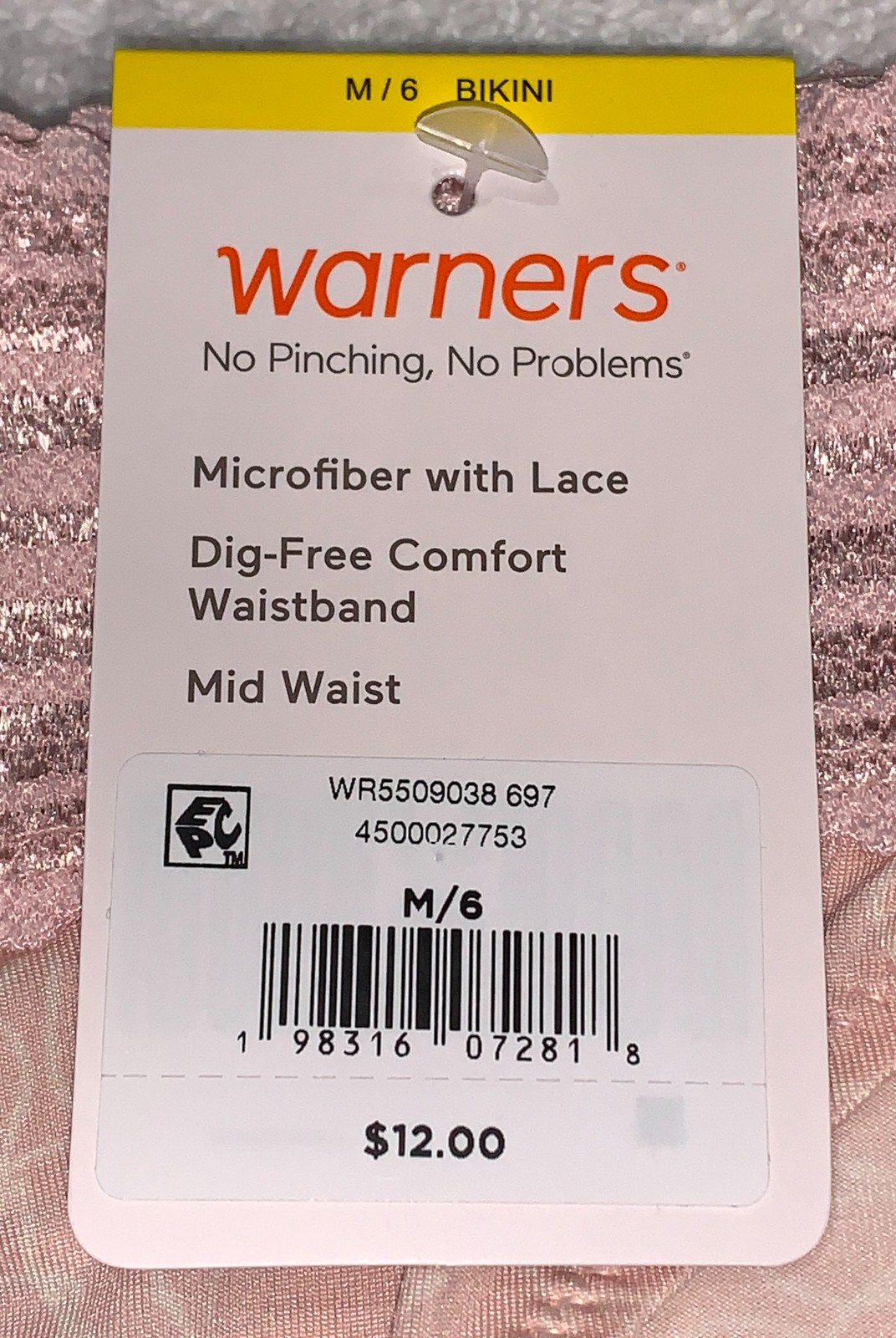 WARNERS No Pinching No Problems Lace Blush Chalk Bikini Panty S M L XL 2XL 3XL
