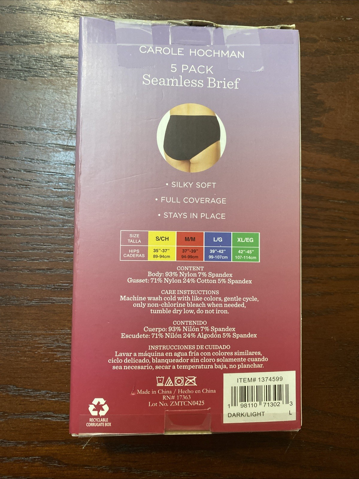 NWT CAROLE HOCHMAN 5 PK MULTI COLORED SILKY SOFT FULL COVERAGE BRIEFS SZ L #299C