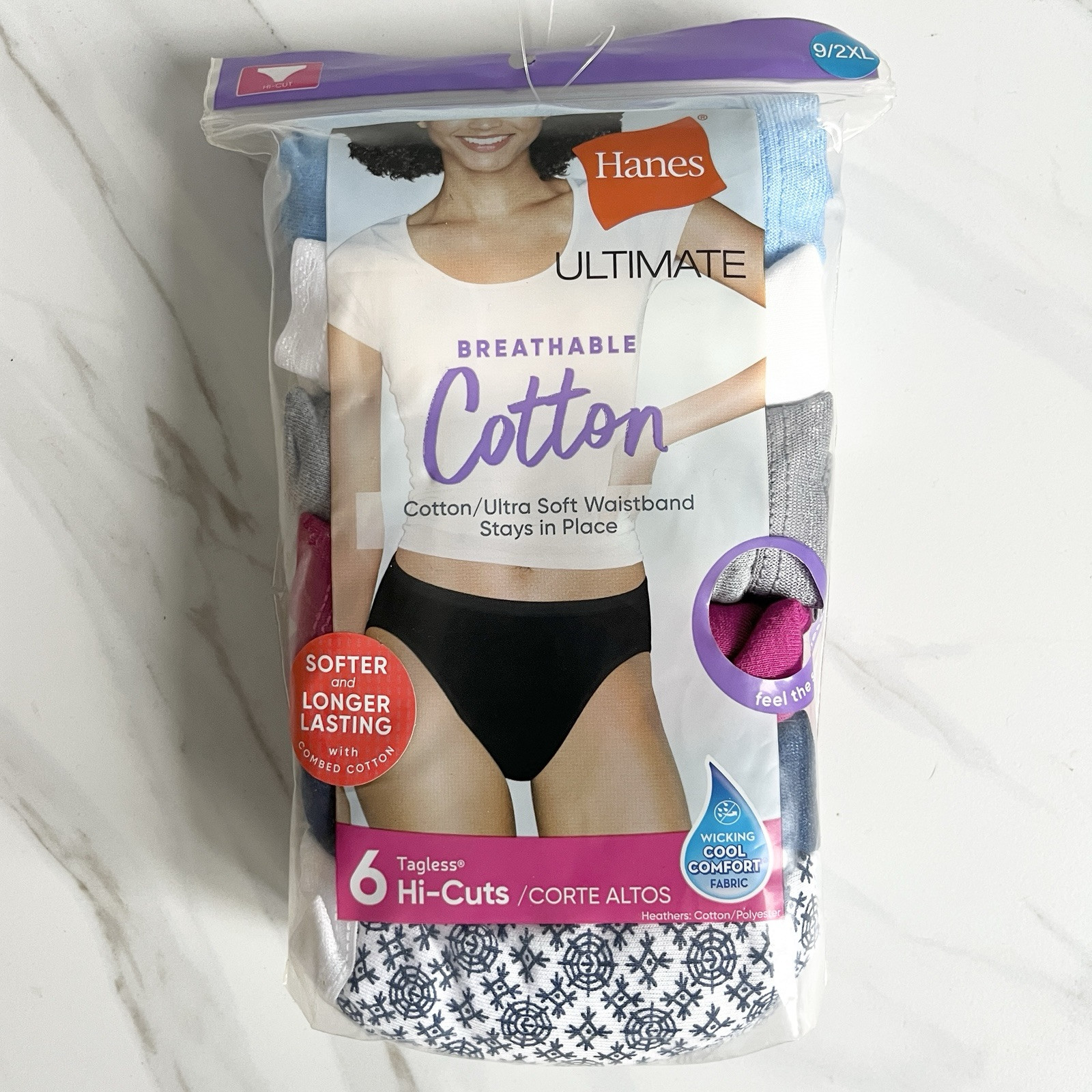 Hanes Ultimate Breathable Cotton Panties Comfort Tagless High Cut 6 Pack 2XL